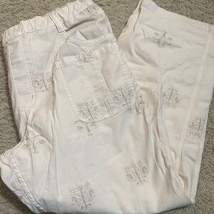 Anthropologie Pale Blush Straight-Leg Jeans with Subtle Embroidery